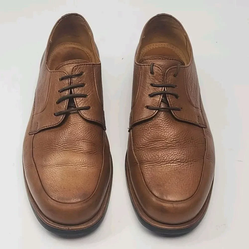 Carlo Morandi Leather Shoes Oxford Brown Men Sz 9.5 40 Anatomic Gel Non-Skid